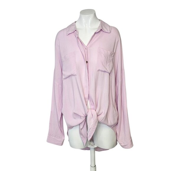 Anthropologie Maeve Button Front Tie Bottom Roll Sleeve Tunic, Purple, Size M - Picture 1 of 8